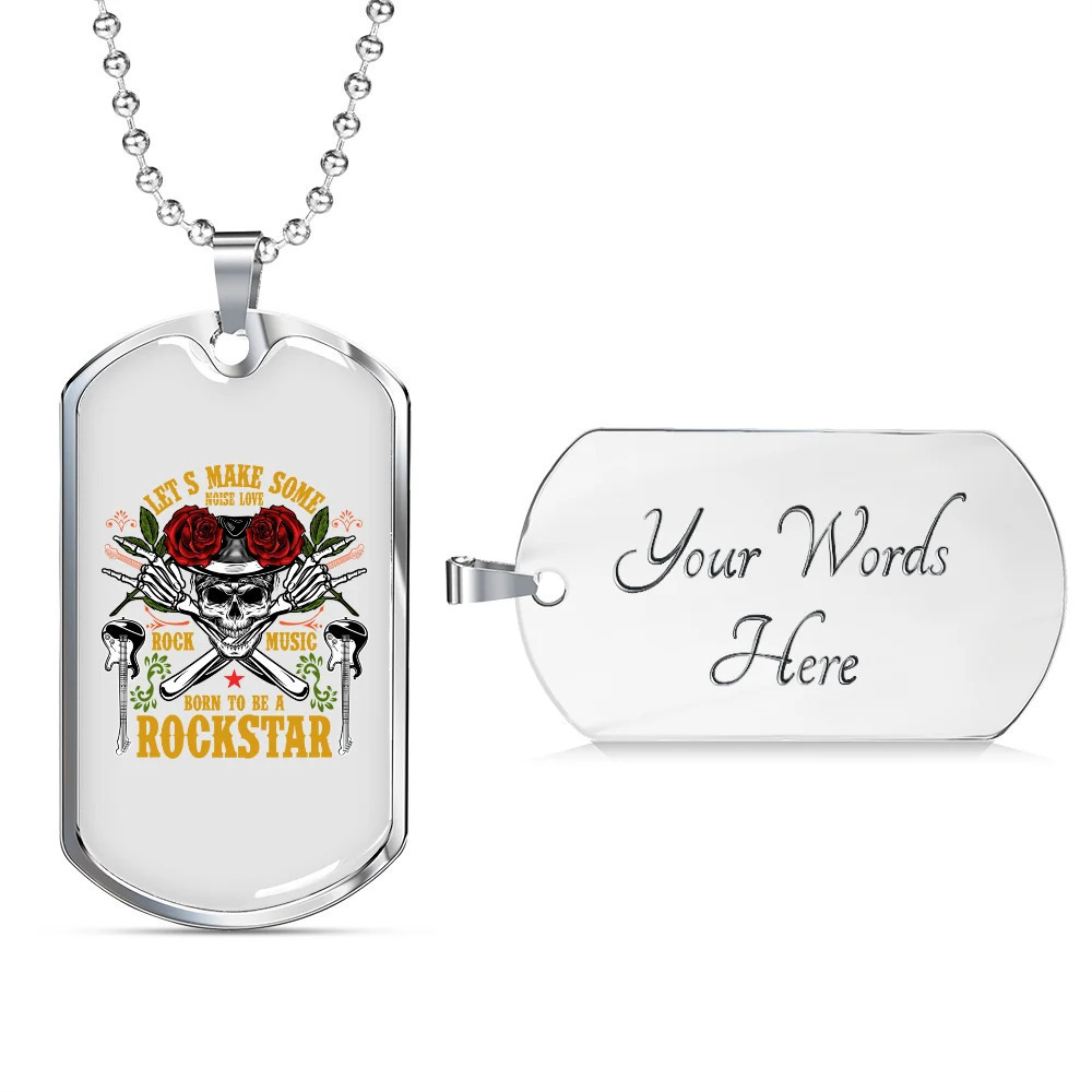Musician Necklace Make Some Noise Personalized Engraved Silver Dog Tag Necklace